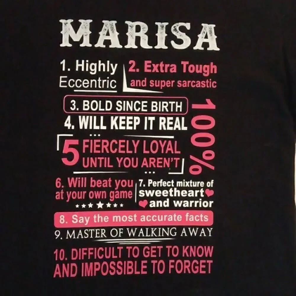 Marisa Tshirt Women's Size Large Brand Next Level Apparel  Graphic Name NWT
